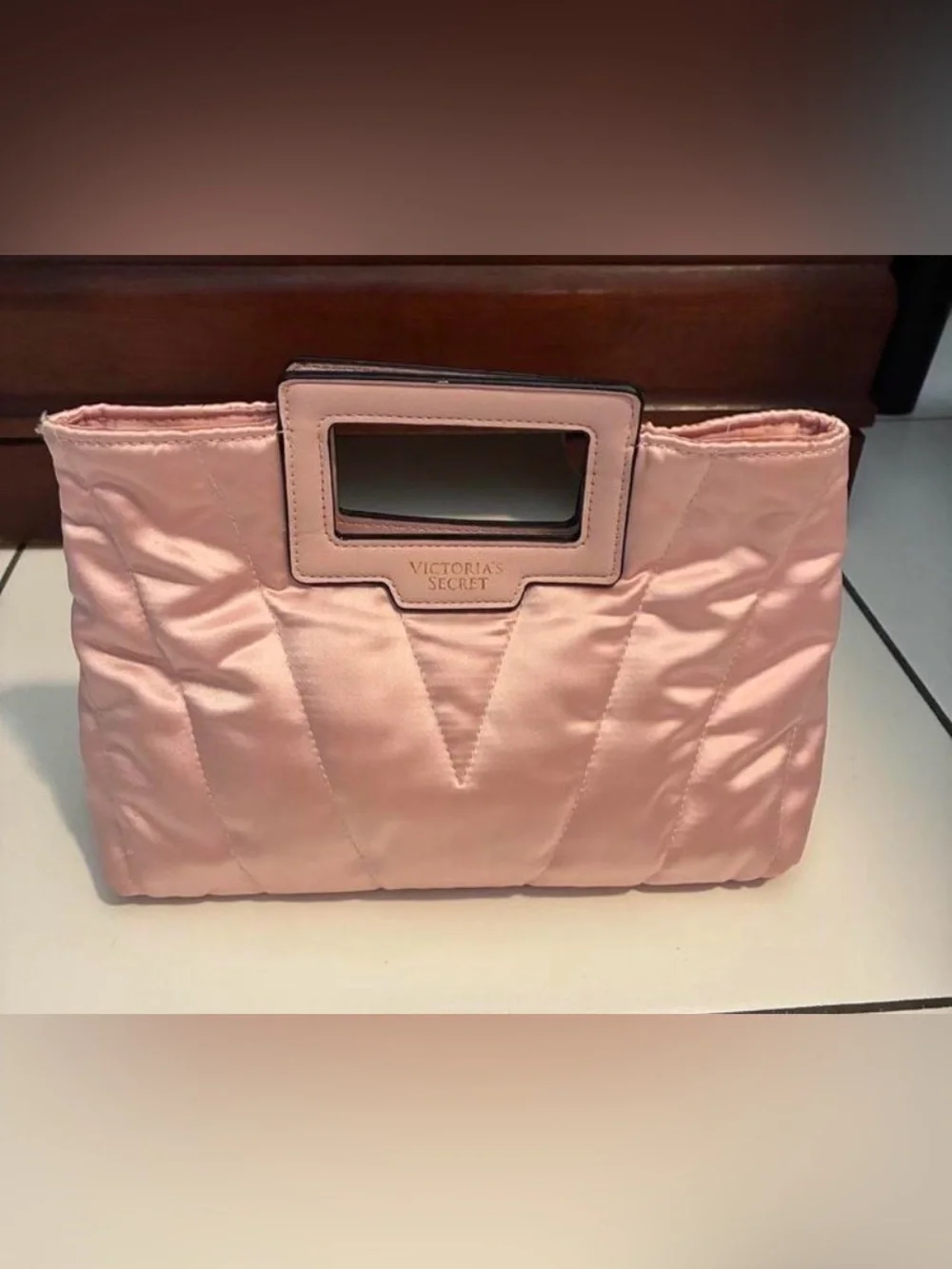 RARE! Coquette! Victoria's Secret Pink Satin Quilted Tote Bag